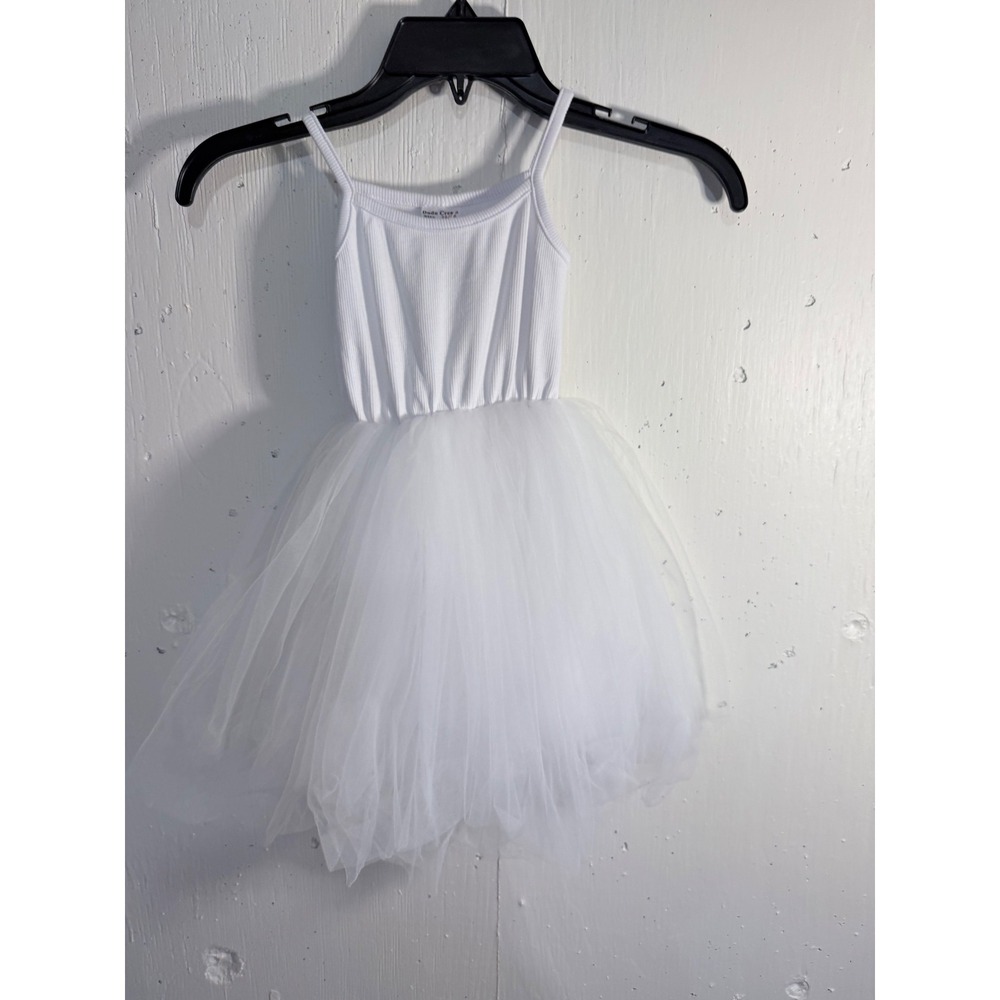Dudu Cream White Tutu Dress Toddler Girls 24-36 Months Ribbed Bodice Tulle Skirt